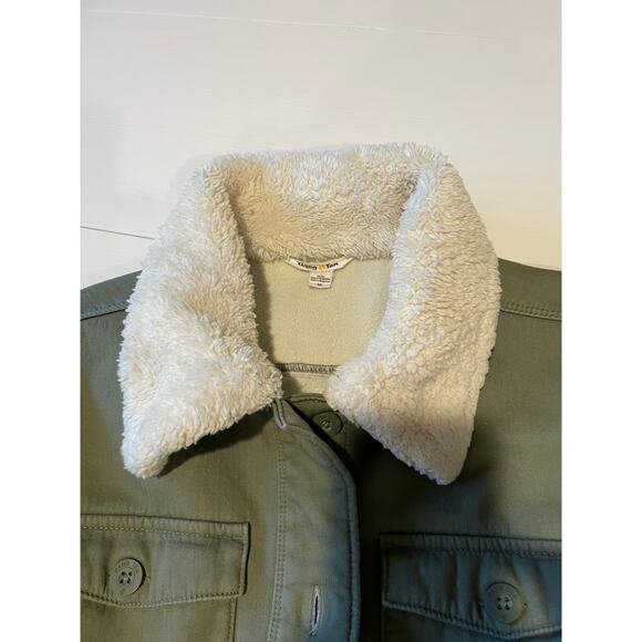 Hang Ten Utility Jacket Olive Green Button Front Sherpa Collar Pockets Sz M - Picture 6 of 10